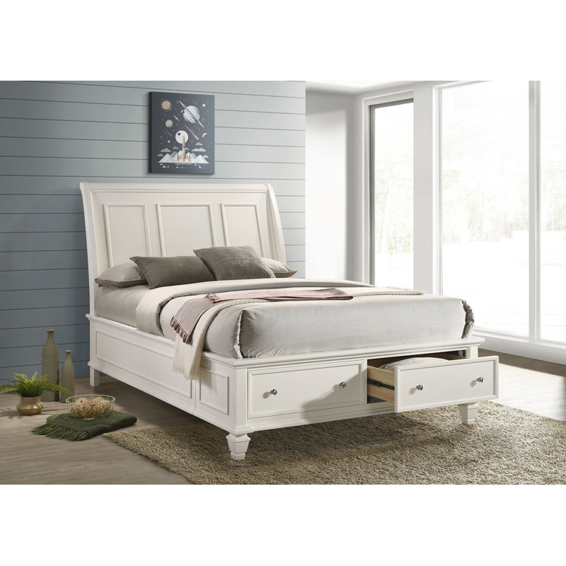 Grand lit à panneau Fraser avec rangement blanc crème, Grand lit, Crème, crème