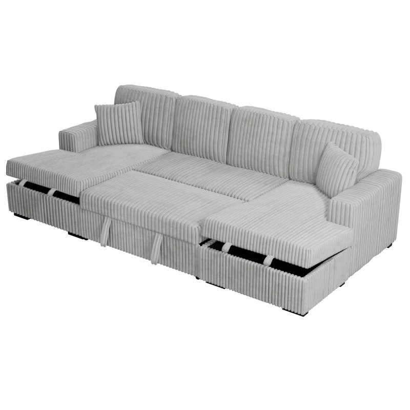 Canapé modulaire 3 pièces convertible, Velours cendré cendré