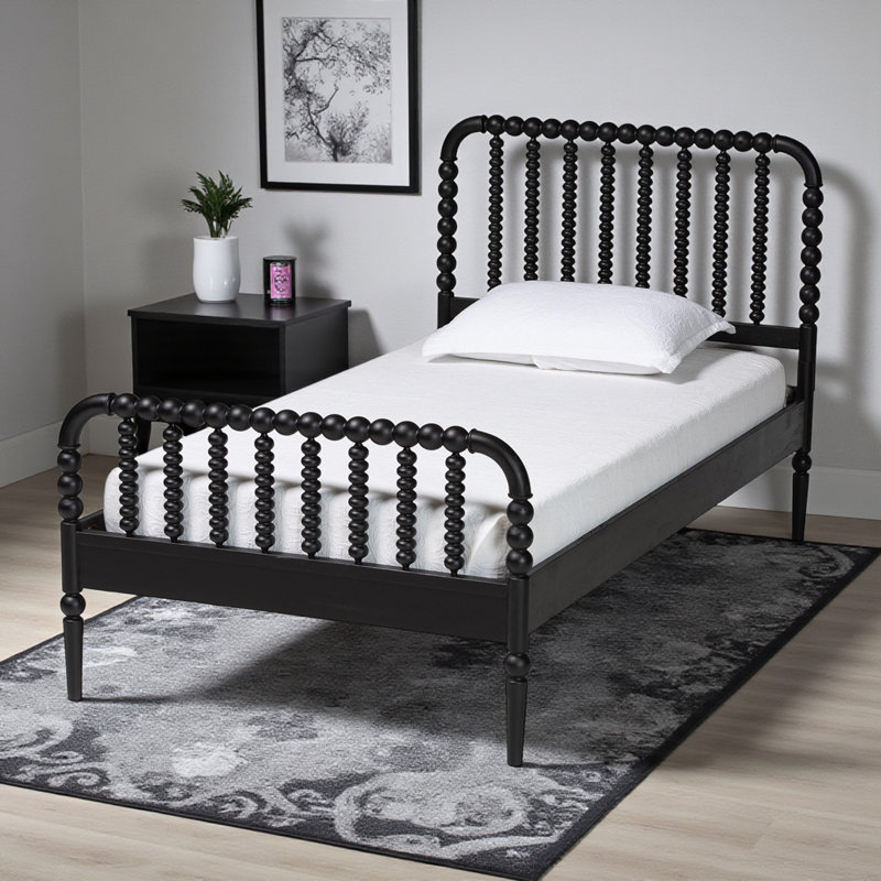 Vance Black Finish Twin Size Bobbin platform Bed, 41.61'' H X 41.57'' W X 79.37'' L, Twin, Black