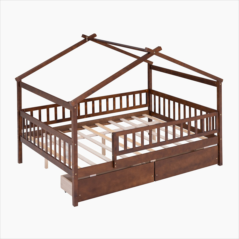 Lit de rangement en bois Terral, Double, Noyer