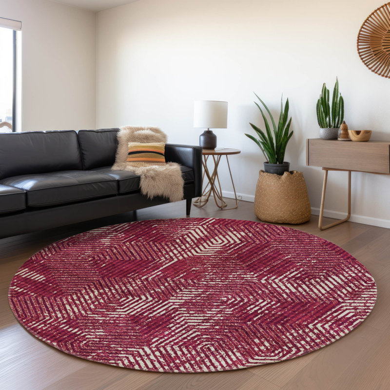 Maliana Washable Geometric Indoor / Outdoor Rug, Round 8'
