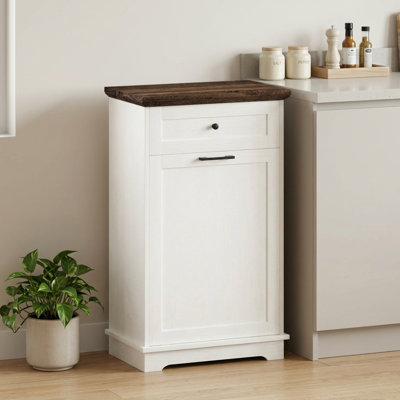 Meuble de poubelle basculant avec tiroir, style campagnard, pouvant contenir une poubelle jusqu'à 38 litres, meuble de rangement multifonctionnel en panneaux de particules pour cuisine, buanderie, appartement, chambre d'étudiant