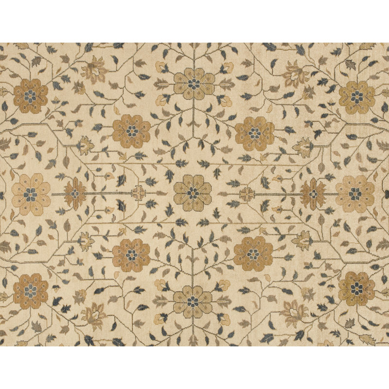 Wool Oriental Area Rug in Blue/Beige/Brown, Rectangle 4' x 6'