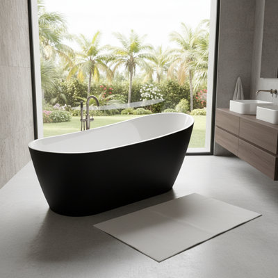 Modern Bathroom Soaking Tub, Black Flip-Up, Non-Slip Acrylic, Chrome Drain, Easy To Install