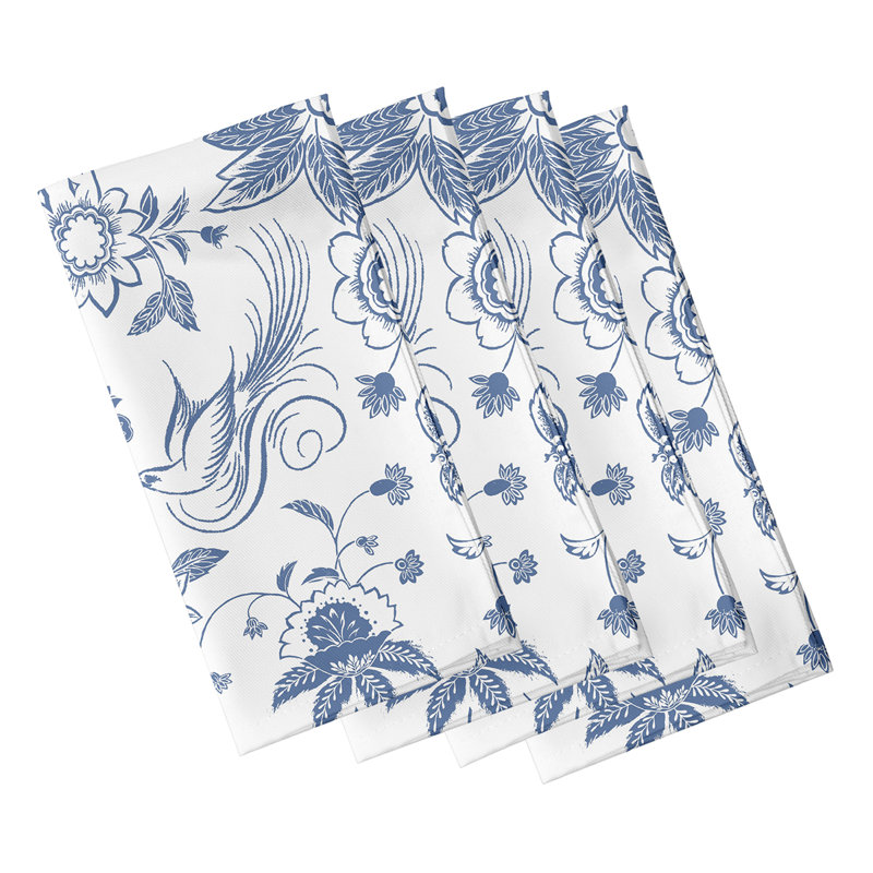Aspacio Polyester Floral Square Napkin, Blue