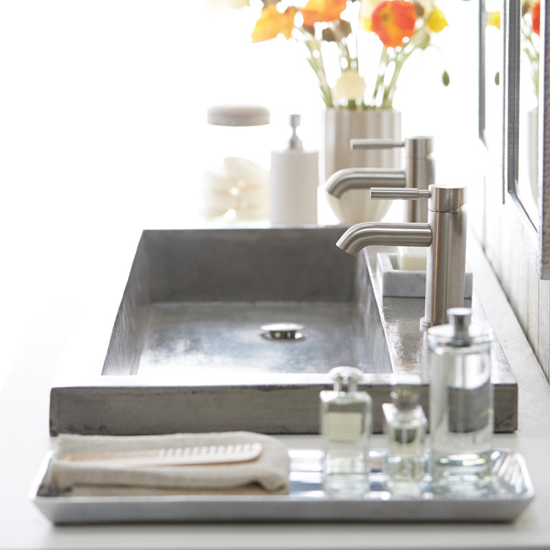 Trough Concrete Handmade Rectangular Drop-in Bathroom Sink, Forest, No Faucet Hole