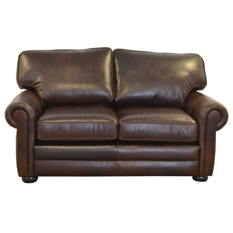 Causeuse à accoudoirs roulés Suneeta, Cuir véritable brun foncé Berkshire