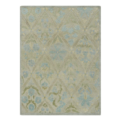 Rug & Kilim’S Block Print Rug With Blue And Green Floral Patterns