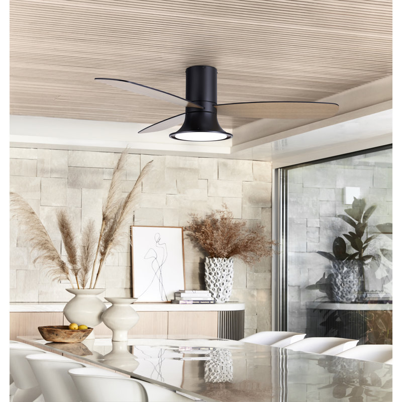Flusso 52in 3-Blades Indoor/Outdoor Ceiling Fan with Remote Control and Light, Black