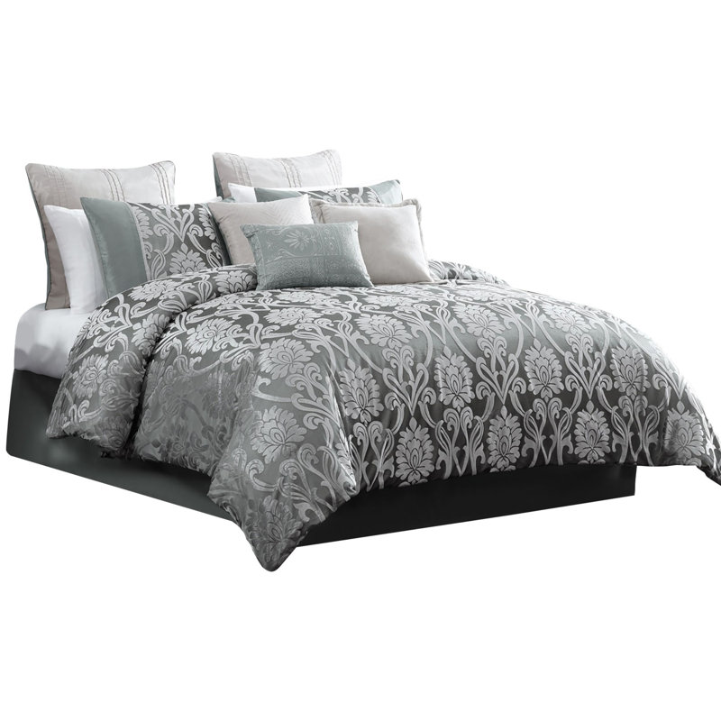  Gray/Silver Microfiber 9 Piece Comforter Set, Queen Comforter + 8 Additional Pieces