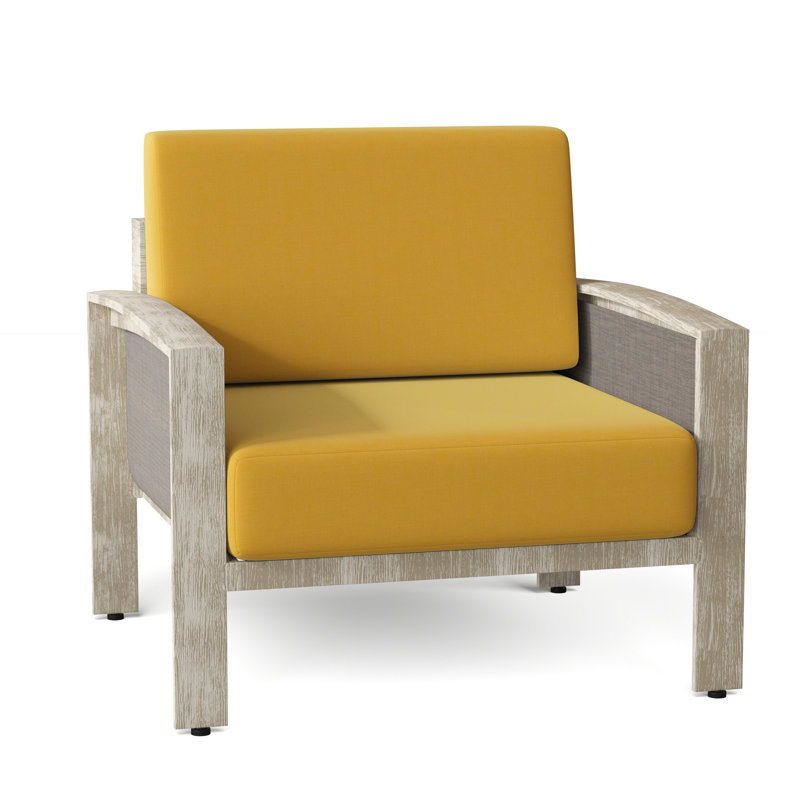 Chaise de patio avec coussins Metropolis, Toile toile Sunbrella® Bird's Eye, Gravier Augustine, Blanc patiné