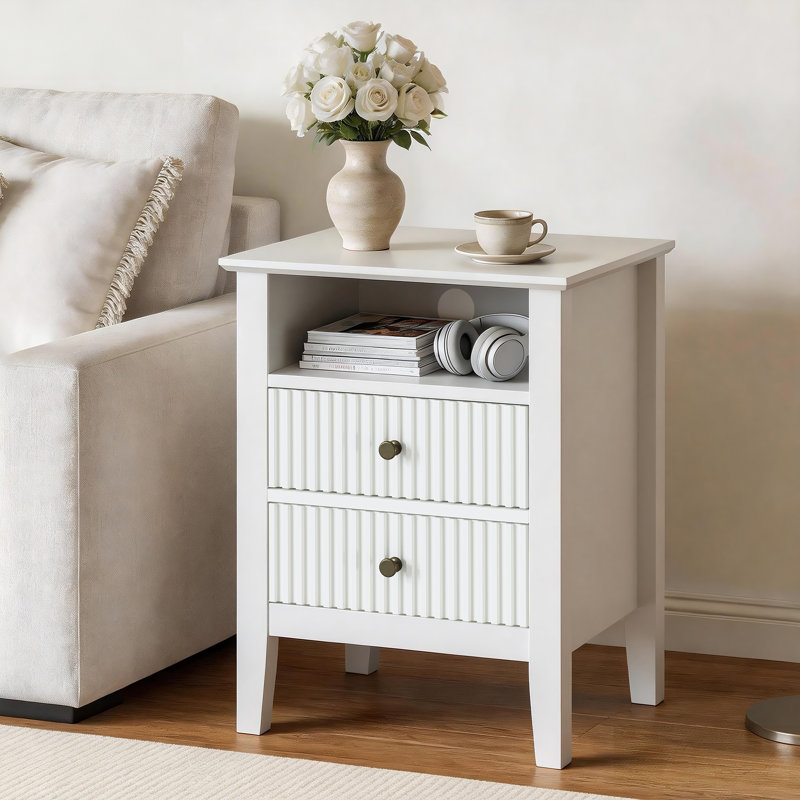 Amberrae 2 Drawer Nightstand, White with charge station