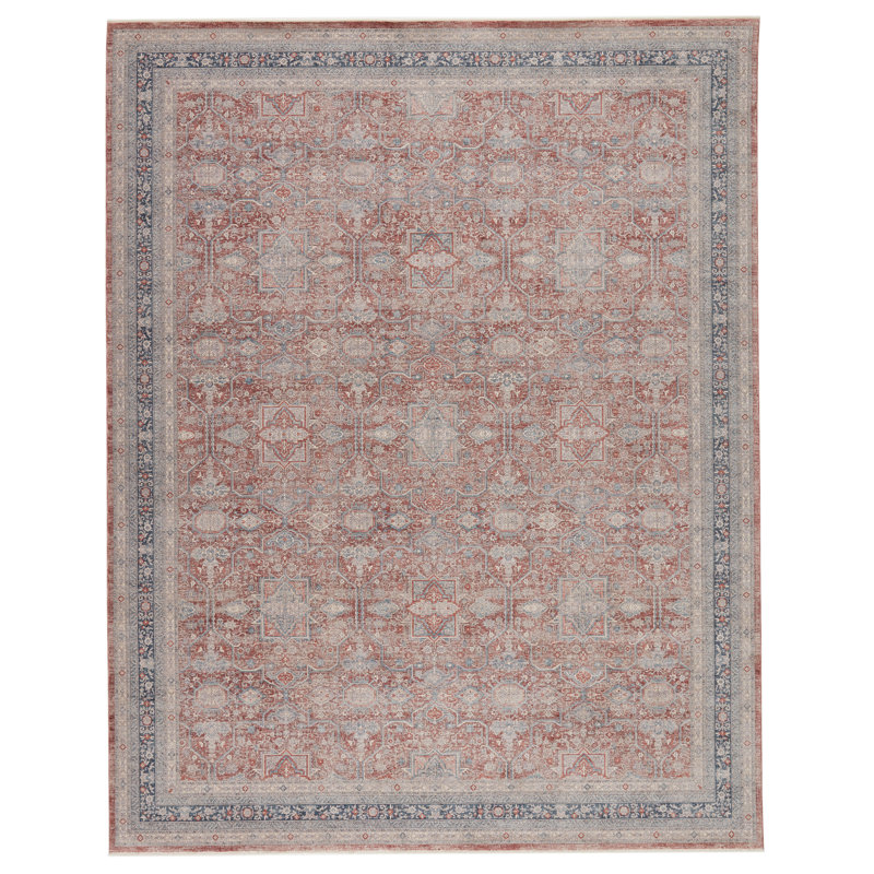 Rouge/gris oriental/Tapis décoratif zopyros, Rectangle 7 pi 10 po x 9 pi 10 po