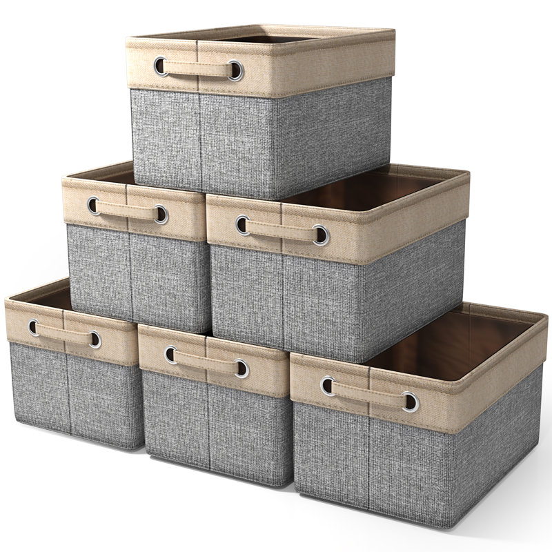 Sorbus Fabric Storage Bins for Shelves 15" Sturdy Collapsible Storage Bins with 2 Handles (6 Pack), Gray, Beige/Gray