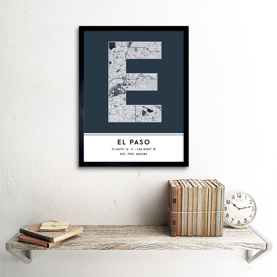 El Paso City Map El Paso Navy by Wee Blue Coo - Single Picture Frame Typography
