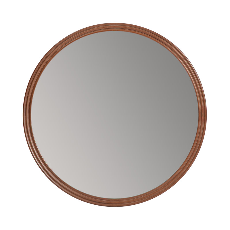 30" Round Carved Wooden Frame Accent Wall Mirror, Brown Decorative Mirror for Bathroom Vanity, Modern Farmhouse Hanging Wall Decor