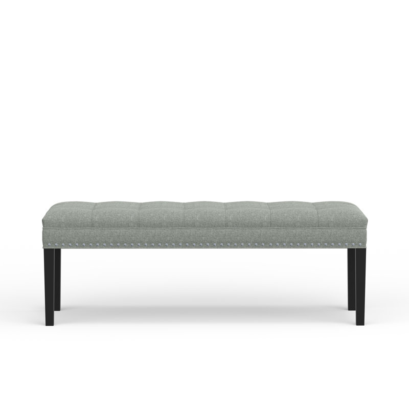 46.5" Upholstered Bench with Nailhead Trim and Wood Legs, Stone