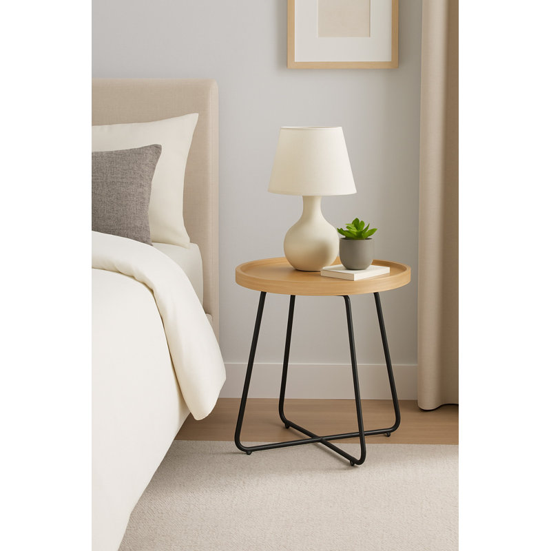 Hayfield Tray Top Cross Legs End Table, Oak, Black