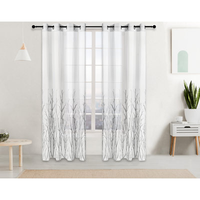  Panneau de rideau simple floral semi-diaphane avec œillets