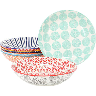 Porcelain Bowl Set 6 Piece Assorted Colors, Microwave Dishwasher Safe