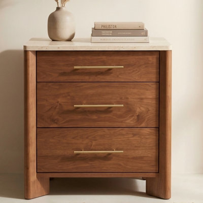 23.6" 3-Drawer Nightstand with Stone-Look Top