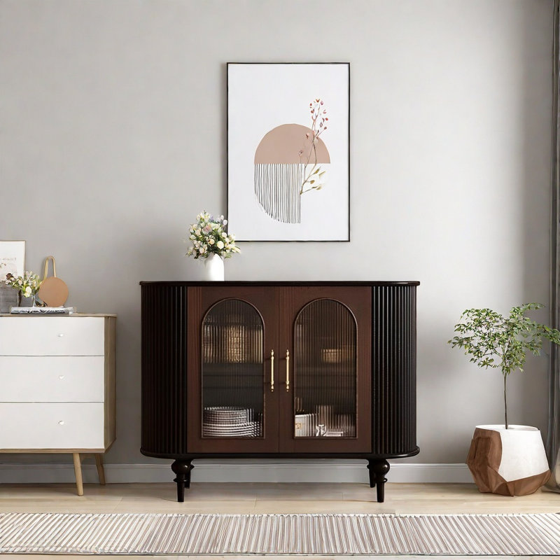 Retro Minimalist Sideboard Cabinet, Black/Walnut