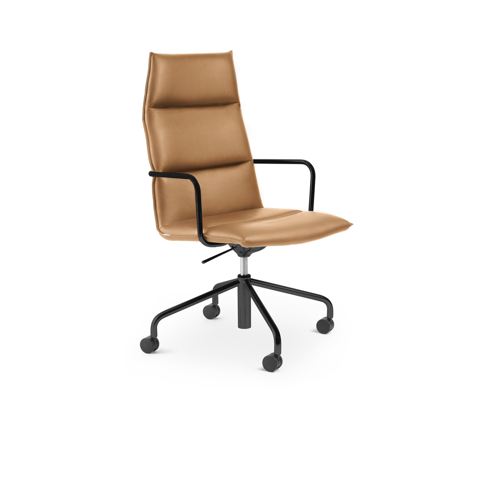 Meredith Swivel Office Chair, Black, Faux Leather Tan 