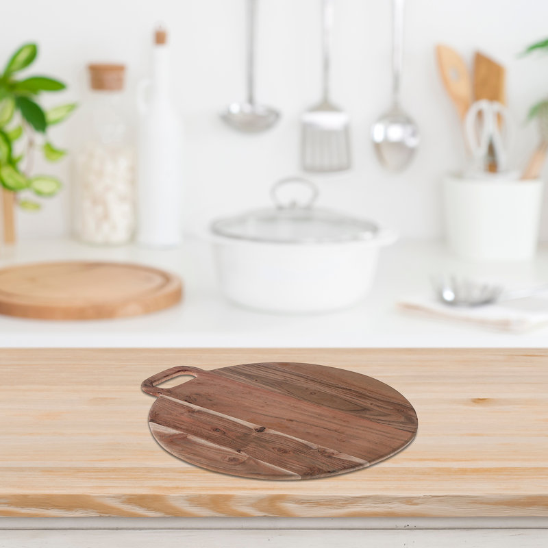 Planche de service ronde en bois d'acacia d'IH Casa Decor avec poignée 18 po