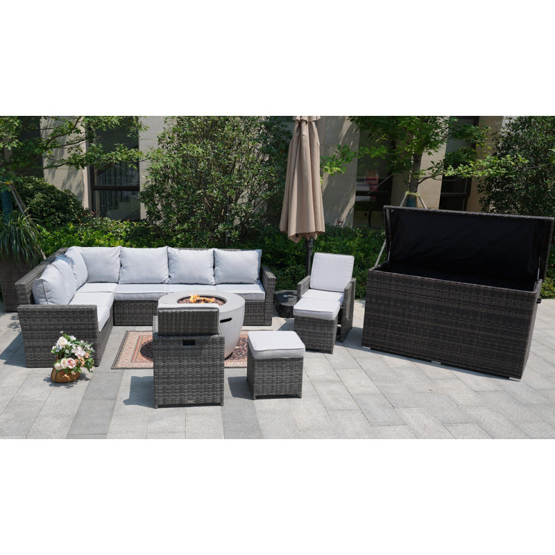 Ensemble de conversation modulaire 10 pièces avec coussins, gris