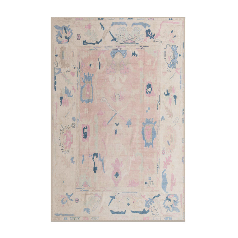Tapis beige / rose / bleu tissé à la machine Manjusha, Rectangle 2 pi x 3 pi