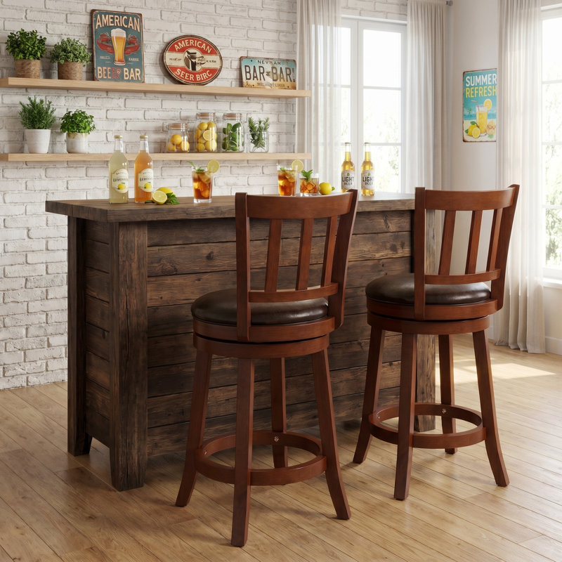Rotating Bar Stools Set of 2, Traditional Padded Faux Leather Swivel Bar Stool with Footrest for Kitchen Island, Counter Height (Set of 2)