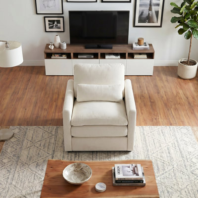 31.9"Chenille Armchair Single Sofa Plush Cushion Beige