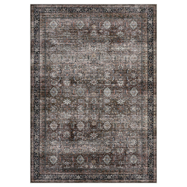 Machine Washable Rug with Rubber Backing for Living Room Oriental Non-Slip Bedroom Rug Floral Faux Wool Runner Rugs for Hallway Kitchen Entryway Laundry
