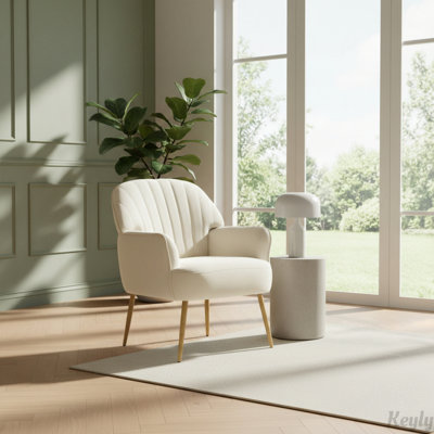 Fauteuil d'appoint en velours, fauteuils de salon rembourrés modernes, fauteuil simple de luxe avec pieds en métal, fauteuils demi-tonneau confortables pour le salon, la salle d'attente, la chambre à coucher, le bureau et le café, jaune