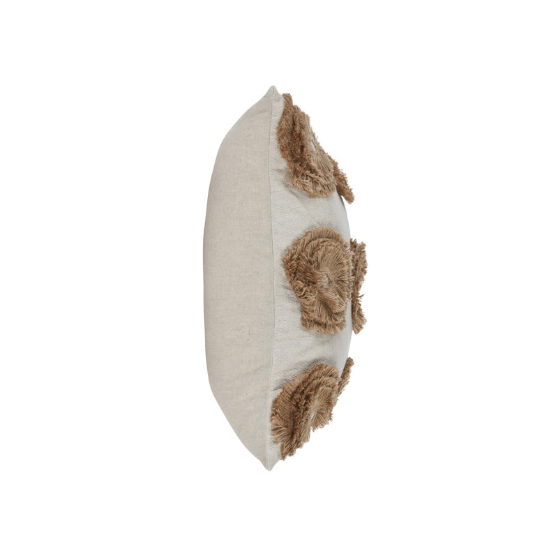 Coussin décoratif 22 po en mélange de lin et coton avec fleurs de jute, naturel