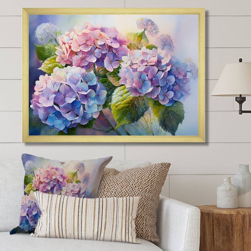 «Rose et mauve», impression sur toile, Cadre doré simple, H 34 po x l 44 po x P 1,5 po
