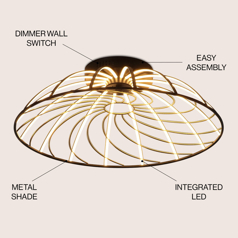 Branagh 23.5" Modern Industrial Metal Dimmable Stripe Half-Cage Integrated LED Flush Mount
