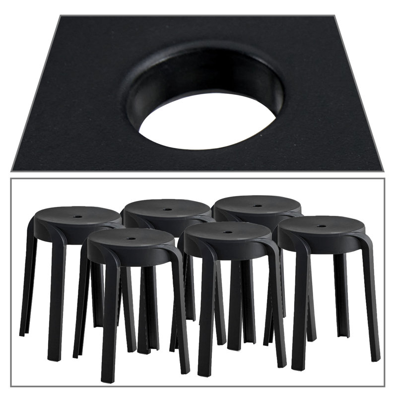 Nathalye Lightweight and Stackable Plastic Accent Stools, 6 Pcs/Set, For Indoor/Outdoor Use, Black