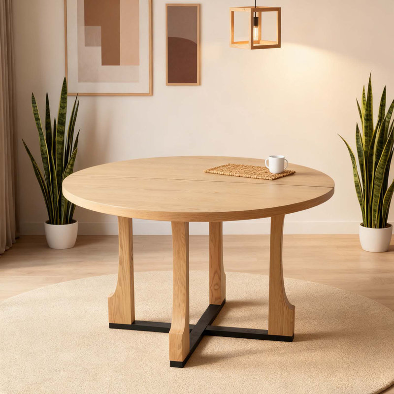 Table de salle à manger ronde avec base piédestal, Bois de frêne naturel