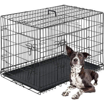 Dog Crate For Large Dogs 42 Inch Folding Metal Wirepet Cage Double Door W/divider Panel Indoor Outdoor