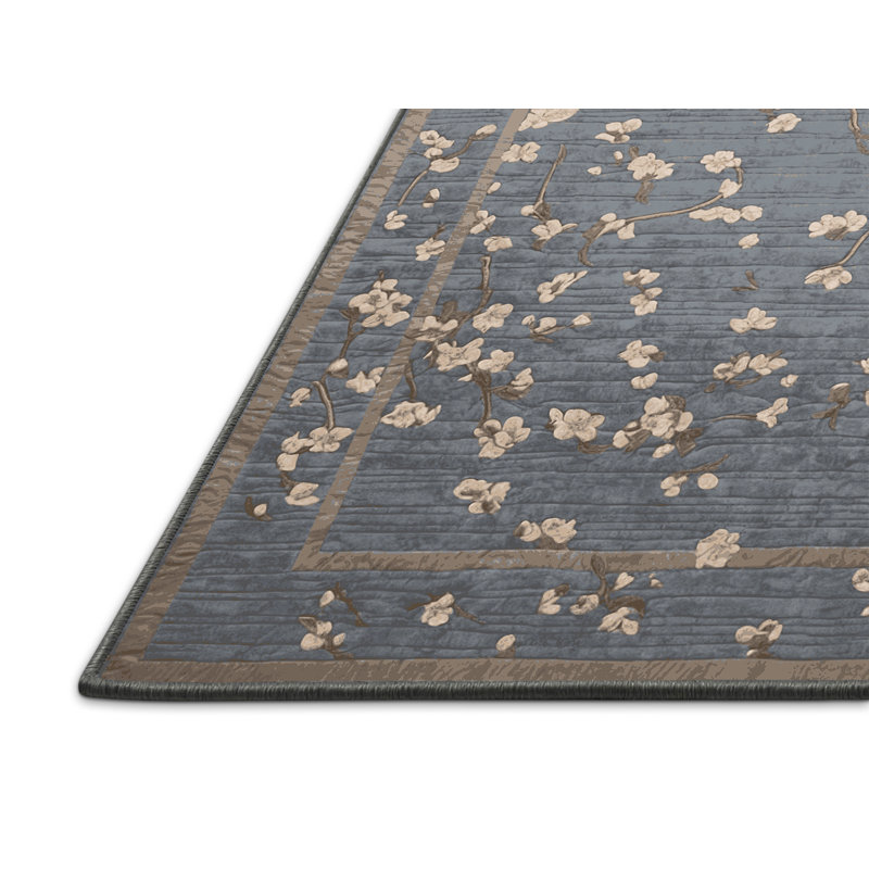Tapis gris soyeux et moelleux, Rond 4 pi