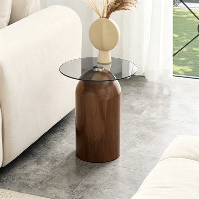 Petite table basse, table centrale ronde, table basse moderne en verre, petite table basse de style Mid-Century, plateau de table en verre trempé, convient au salon, à la terrasse, au bureau, à l'hôtel