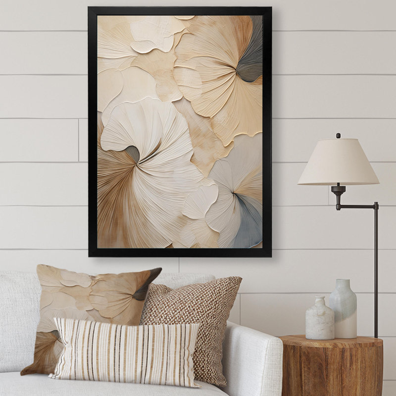 Beige Minimalism Elegance In Bloom On Canvas Print, Single Picture Framed, 32" H x 16" W, Black