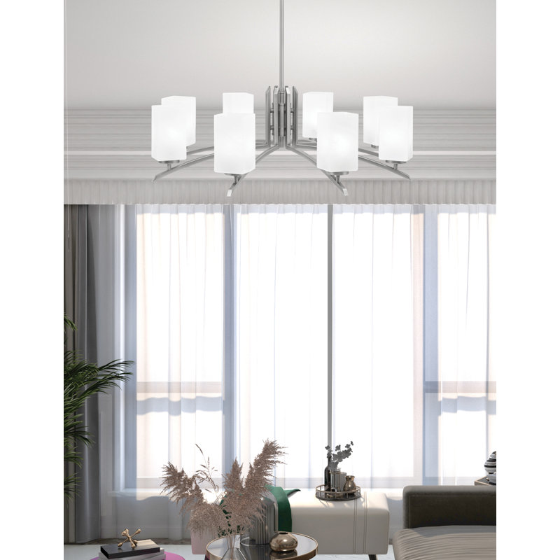 Lustre lumineux avec verre carré en marbre blanc de 3,5 po, Graphite, H 58,25 po x l 34 po x P 34 po, 8