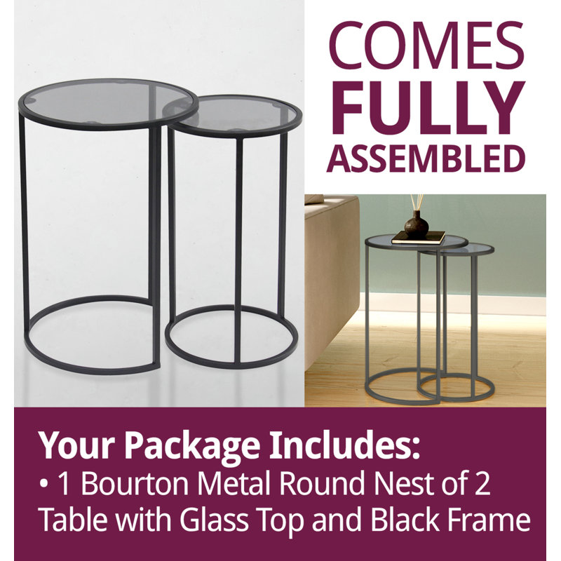 Blanton Glass Top Frame Nesting Tables, Grey/Black
