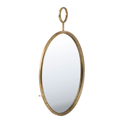 22" X 28" Gold Iron Frame Circle Wall Mirror - Enrich Living Room, Entryway, Office Clear Reflection, Design Make Your Room Stand Out