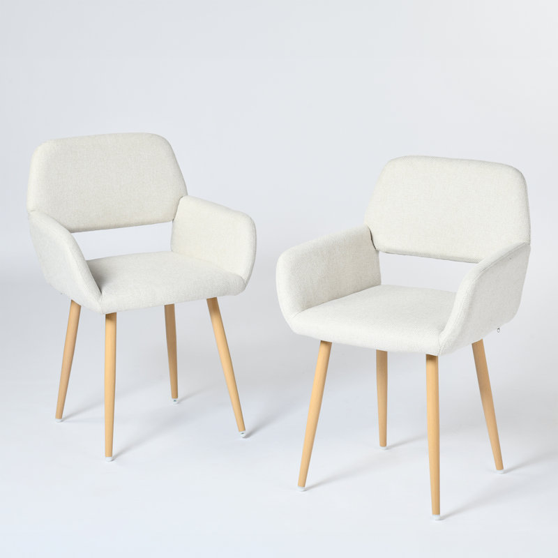Fauteuil rembourré avec pieds en métal et fauteuil d'appoint Covet, Mélange de polyester ivoire