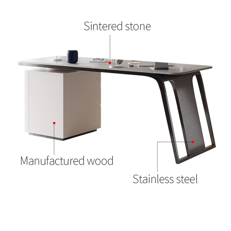 Sintered stone unique desk, 29.53" H x 55.12" W x 27.56" D, Gray/White