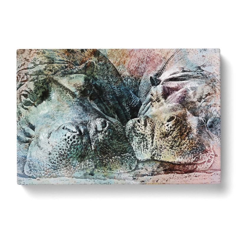 Pair Of Sleeping Hippos In Abstract - Wrapped Canvas Print, 35cm H x 50cm W x 3cm D