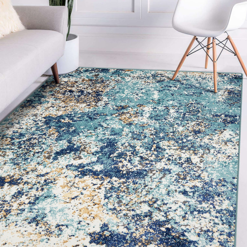 Thorold Abstract Blue/Ivory Area Rug, Rectangle 8' x 10'